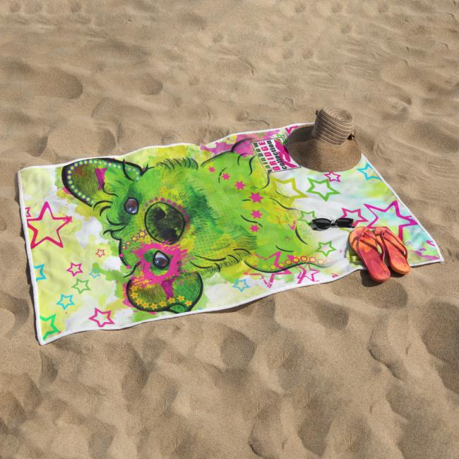 Preview: Badehandtuch Luna – Popart-Hundemotiv, 75x165 cm, 100 % Polyester, weich & schnelltrocknend